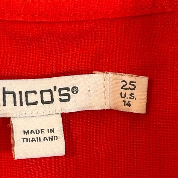 Chico’s No Iron Linen Button Down Shirt Flame Scarlet Size 14 - Picture 5 of 8